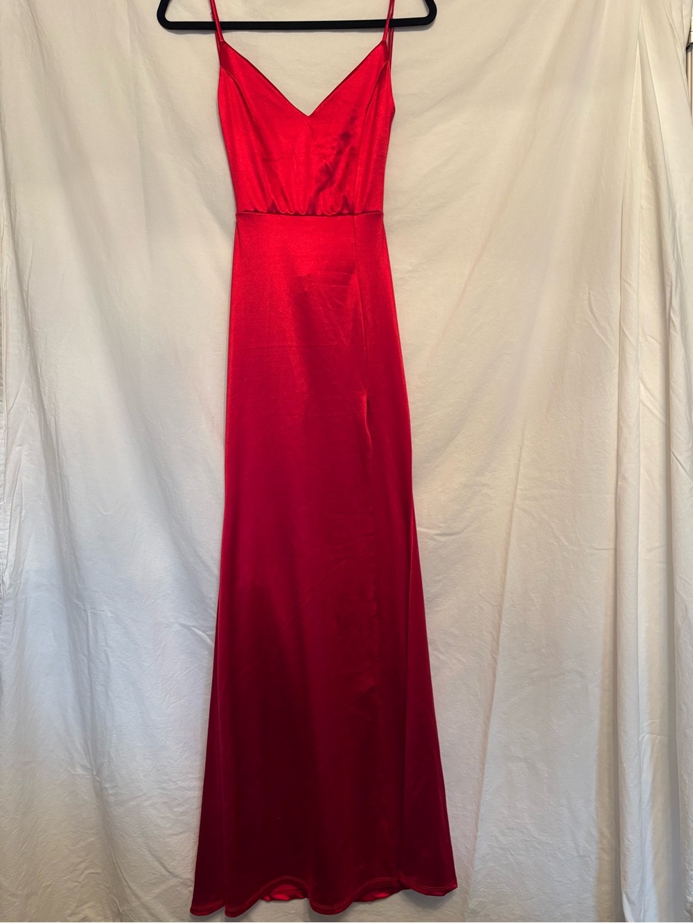 Windsor Red Satin Maxi Slip Dress with Spaghetti Straps